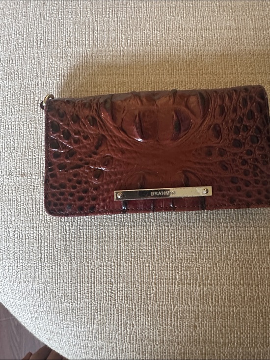 Brahmin Handbags - Brahmin Dark Brown Croc-Embossed Leather Wallet with Metal Plaque